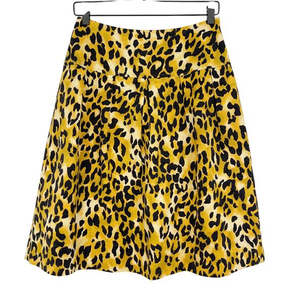 St. John Yellow Black Leopard Print Silk Blend Skirt A-Line Women’s Size 4 - Picture 1 of 7
